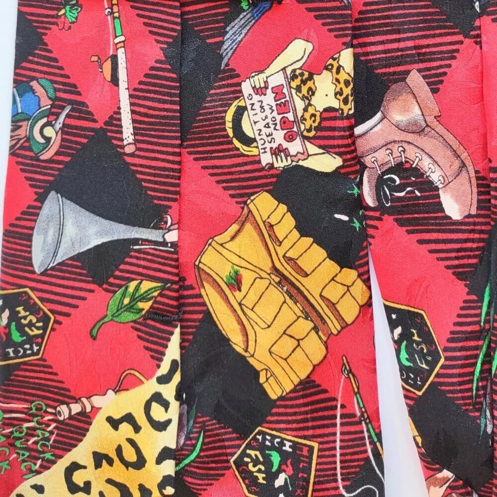 Vintage Nicole Miller Silk Neck Tie Hunting Camping Fishing Beagle Dog